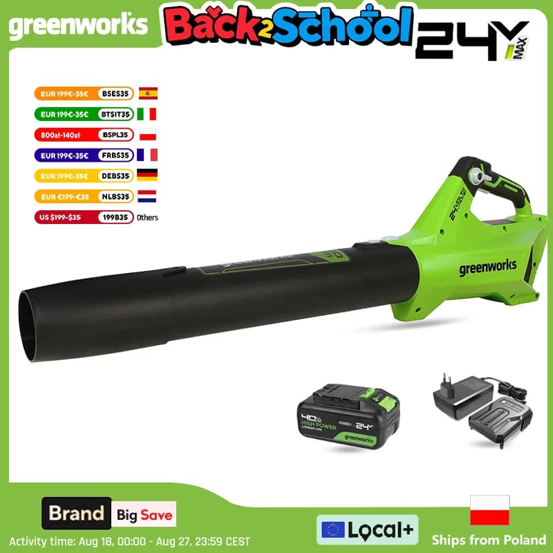 Greenworks 24V Leaf Blower Brushless Motor 110 MPH / 450 CFM / 125+ Compatible Tools Axial Cordless Blower with 4Ah Battery