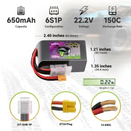Ovonic Rebel 2.0 150C 6S 650mah Lipo Battery 22.2V Pack with XT30 Plug for 2 to 2.5-Inch FPV Multirotor(2Packs)