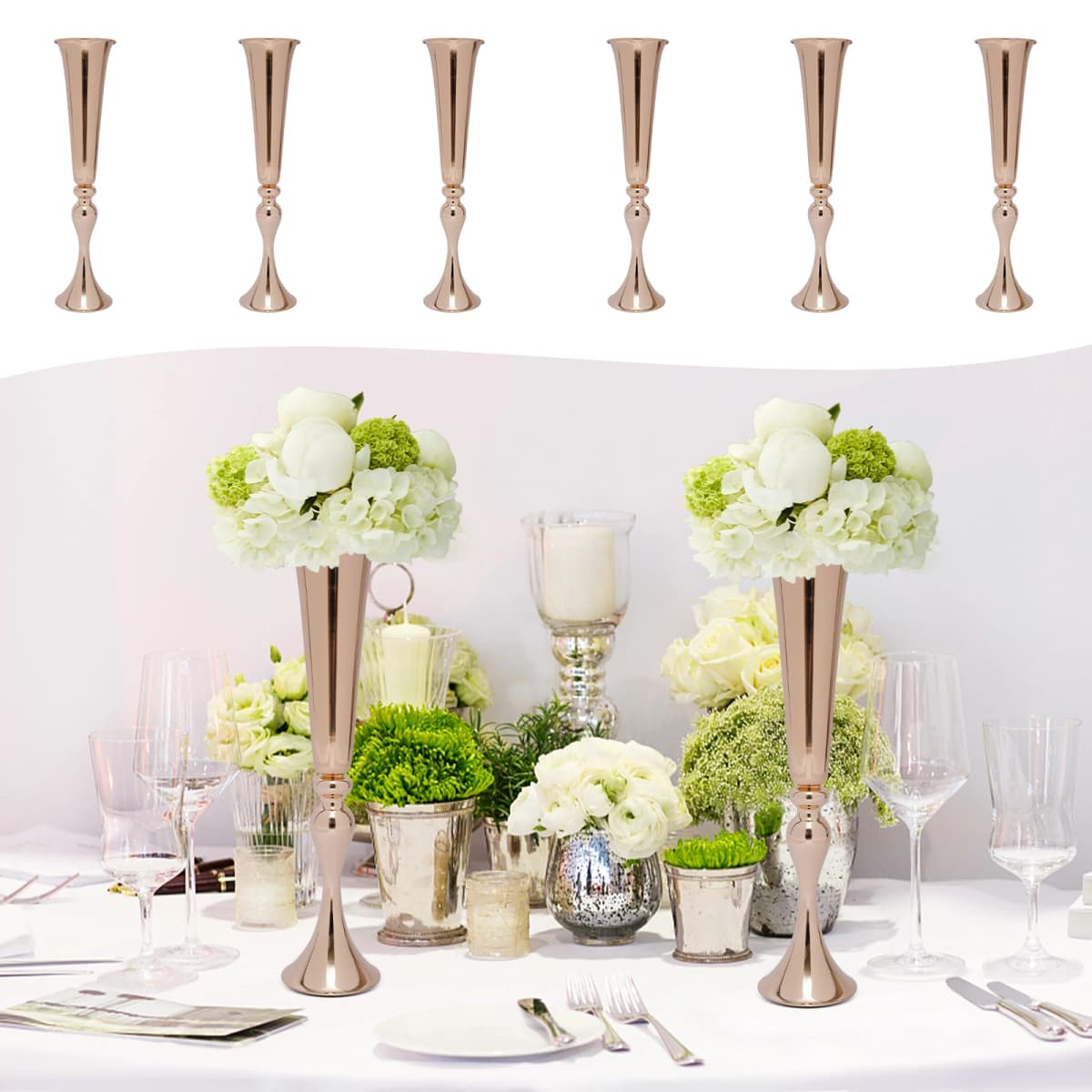 Elegant Tall Wedding Flower Vase with Gold-Plated Finish, High-Foot Design, and Durable Iron Construction for Stylish Decor