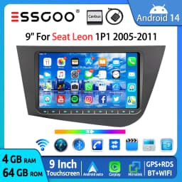 ESSGOO 9" For Seat Leon 1P1 05-12 Android 14 Car Stereo Radio Carplay Android Auto GPS NAVI WIFI GPS RDS SWC Bluetooth AI Vocie