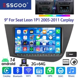 ESSGOO 9" For Seat Leon 1P1 05-12 Android 14 Car Stereo Radio Carplay Android Auto GPS NAVI WIFI GPS RDS SWC Bluetooth AI Vocie