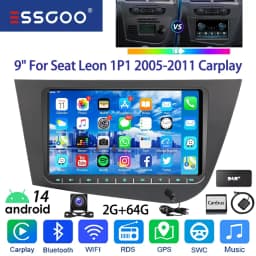 ESSGOO 9" For Seat Leon 1P1 05-12 Android 14 Car Stereo Radio Carplay Android Auto GPS NAVI WIFI GPS RDS SWC Bluetooth AI Vocie