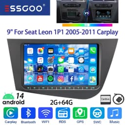 ESSGOO 9" For Seat Leon 1P1 05-12 Android 14 Car Stereo Radio Carplay Android Auto GPS NAVI WIFI GPS RDS SWC Bluetooth AI Vocie