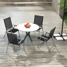 Set of 2 Garden Chairs, Folding Chairs with Weatherproof Fabric, Balcony Chairs with Armrests, Patio Chairs(Black)