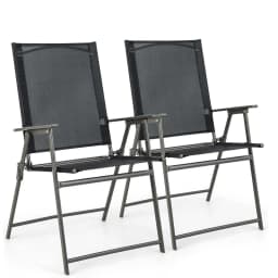 Set of 2 Garden Chairs, Folding Chairs with Weatherproof Fabric, Balcony Chairs with Armrests, Patio Chairs(Black)
