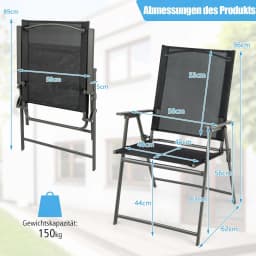 Set of 2 Garden Chairs, Folding Chairs with Weatherproof Fabric, Balcony Chairs with Armrests, Patio Chairs(Black)