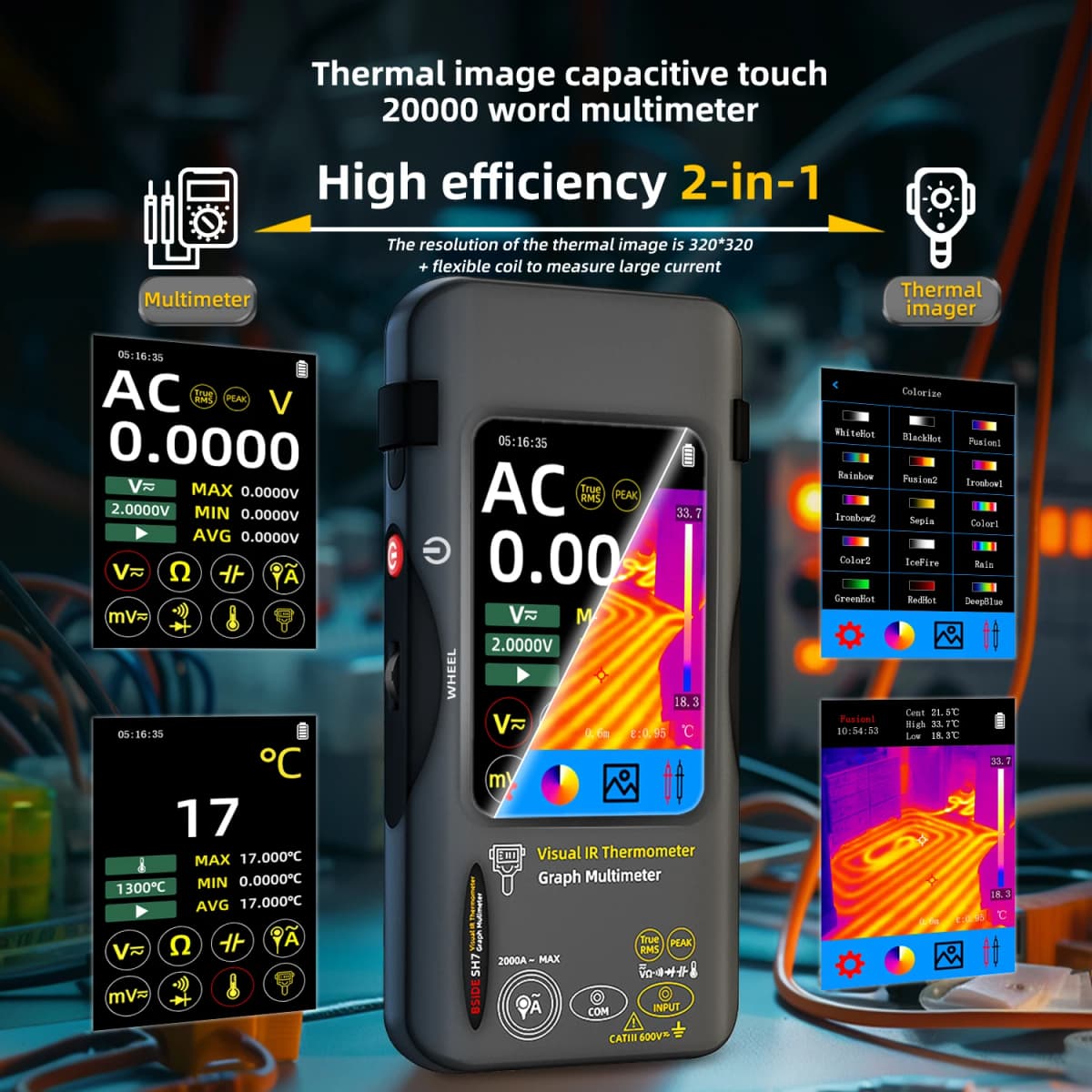 BSIDE SH7 320*320 Thermal Imager Camera 20000 Counts Touchscreen Digital Multimeter 2 in 1 IR Camera for Macro lens