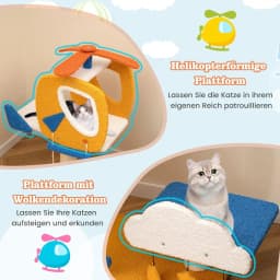 Small Helicopter Theme Cat Tree with Cloud Platform, Toy, Sisal Scratching Posts & Ladder, Cat Scratching Post, Cat Furniture