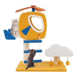 Small Helicopter Theme Cat Tree with Cloud Platform, Toy, Sisal Scratching Posts & Ladder, Cat Scratching Post, Cat Furniture