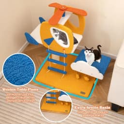 Small Helicopter Theme Cat Tree with Cloud Platform, Toy, Sisal Scratching Posts & Ladder, Cat Scratching Post, Cat Furniture