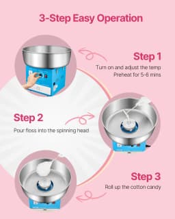 SucceBuy Electric Cotton Candy Machine Commercial Candy Floss Maker with 20.5 in Stainless Steel Bowl Sugar Scoop and Drawer