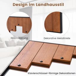 Rectangular Mirror with Wooden Frame, 66 x 95 cm, Rustic Wall Mirror with Two Direction Hooks, Hanging Mirror with Metal Frame