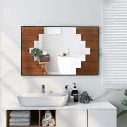 Rectangular Mirror with Wooden Frame, 66 x 95 cm, Rustic Wall Mirror with Two Direction Hooks, Hanging Mirror with Metal Frame