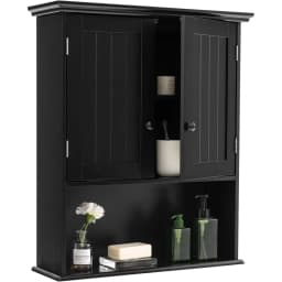 Wall Cupboard, Medicine Cabinet, Wall Cabinet with Double Door, Bathroom Cabinet, Base Cabinet with Adjustable Shelf (Black)