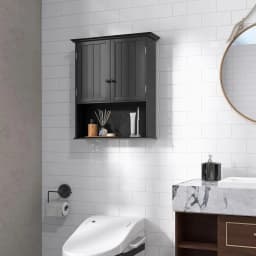 Wall Cupboard, Medicine Cabinet, Wall Cabinet with Double Door, Bathroom Cabinet, Base Cabinet with Adjustable Shelf (Black)