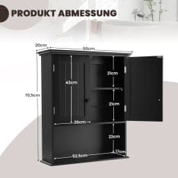 Wall Cupboard, Medicine Cabinet, Wall Cabinet with Double Door, Bathroom Cabinet, Base Cabinet with Adjustable Shelf (Black)