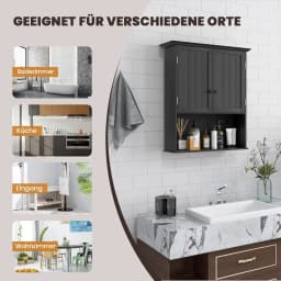 Wall Cupboard, Medicine Cabinet, Wall Cabinet with Double Door, Bathroom Cabinet, Base Cabinet with Adjustable Shelf (Black)