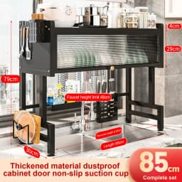 Over Sink Dish Drying Rack with Cover 2-Tier Large Capacity Adjustable Drainer Shelf for Kitchen Storage Plates Bowls Utensils