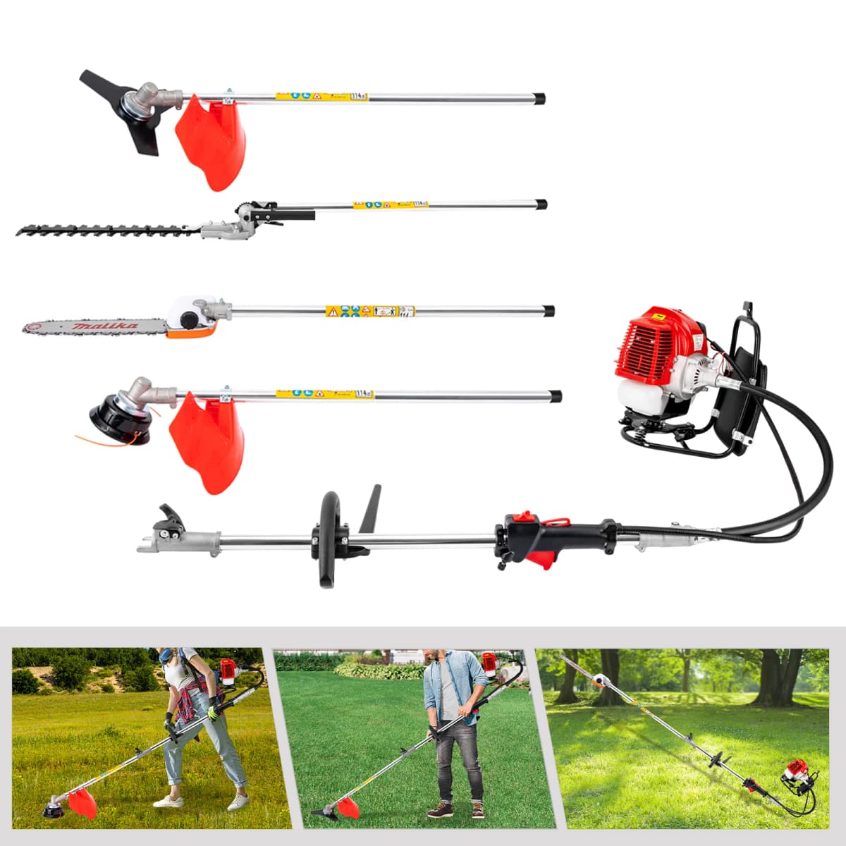 52cc Petrol Strimmer, 2-Stroke Gas Pole Hedge Trimmer for Agriculture, Forest Firefighting, Gardening,2.7m Extendable, 40cm Cut