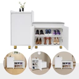 Home Shoes Storage Holder Shoe Organizers Rack Shelf Freestanding Shoe Cabinet with Cushions for Hallway Living Room Bedroom