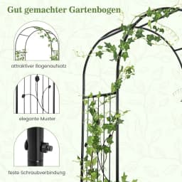 Rose Arch with Door, Metal Garden Arch, Archway with 2 Planters, Trellis Arch for Climbing Plants, Black, 202 x 50 x 220 cm
