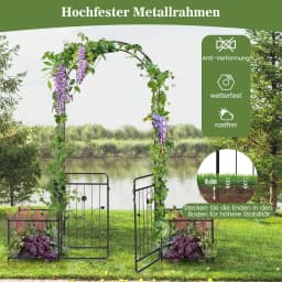 Rose Arch with Door, Metal Garden Arch, Archway with 2 Planters, Trellis Arch for Climbing Plants, Black, 202 x 50 x 220 cm