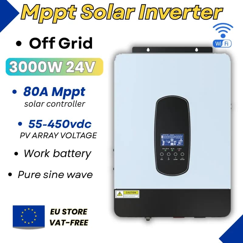 3000W Off Grid Hybrid Solar Inverter 24V 230V Ac with 80A Mppt Charger | Pure Sine Wave 3Kw Max Pv 450Vdc Hybrid Inverter