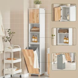 SoBuy BZR74-W bathroom high wardrobe with fold-out laundry bag bathroom wardrobe bathroom rack laundry wardrobe laundry chest bathroom furniture