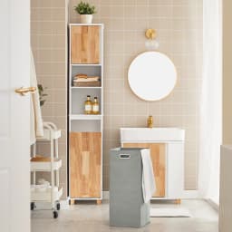 SoBuy BZR74-W bathroom high wardrobe with fold-out laundry bag bathroom wardrobe bathroom rack laundry wardrobe laundry chest bathroom furniture