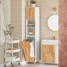 SoBuy BZR74-W bathroom high wardrobe with fold-out laundry bag bathroom wardrobe bathroom rack laundry wardrobe laundry chest bathroom furniture