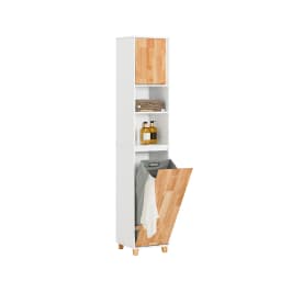 SoBuy BZR74-W bathroom high wardrobe with fold-out laundry bag bathroom wardrobe bathroom rack laundry wardrobe laundry chest bathroom furniture