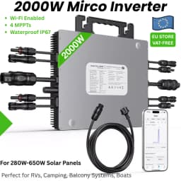 2000W Micro Inverter with 4 Mppt, Wi-Fi, Ip67 for 280W-650W Solar Modules – 96% Efficiency, for Home & Balcony Use, 5m Ac Cable