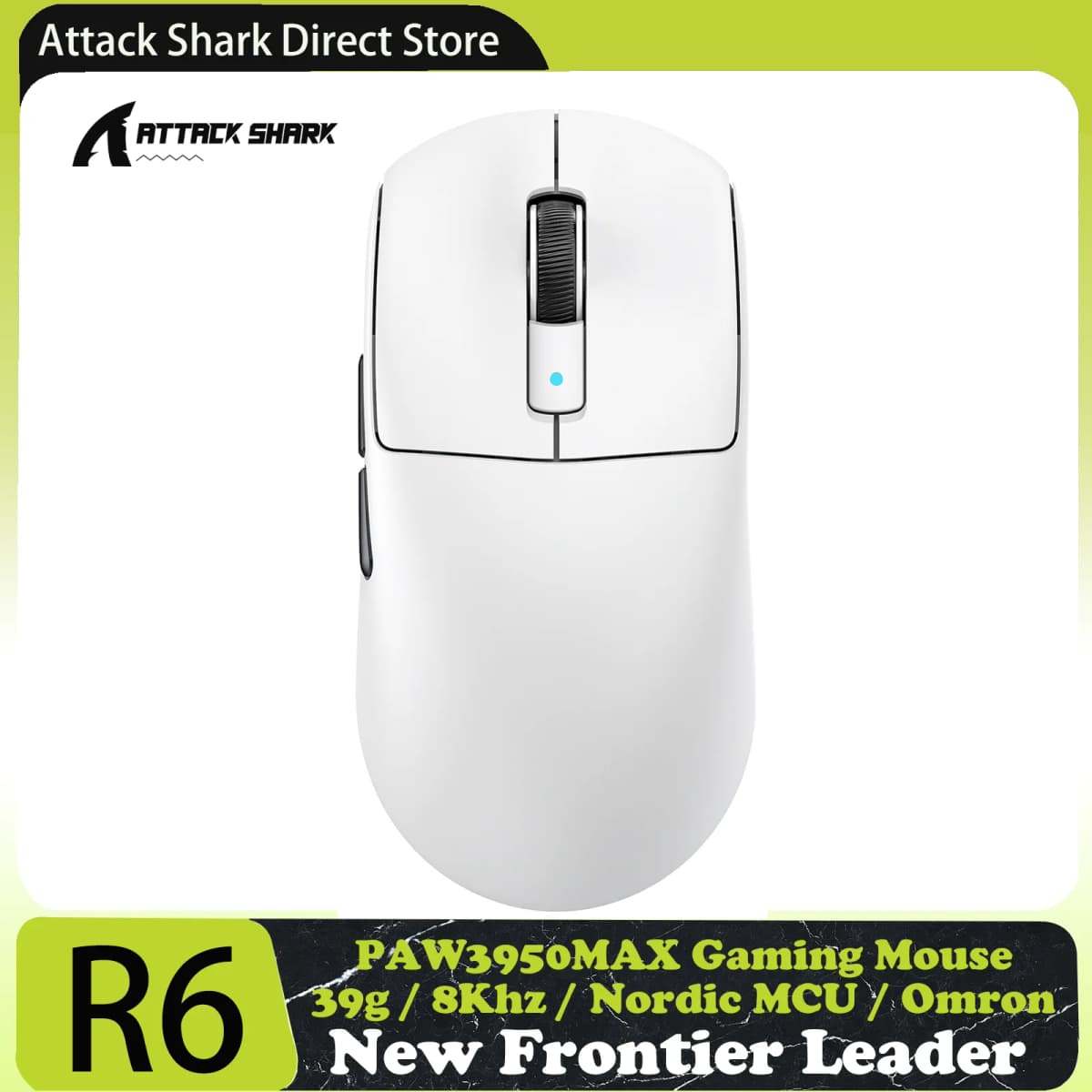 ATTACK SHARK R6 PAW3950MAX Wireless Gaming Mouse, 8Khz Polling, Ultralight 39g, Nordic 52840 MCU, Omron Optical Microswitches