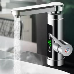 Electric water faucet, instant hot water faucet, electric water faucet with digital, adjustable temperature faucet, silver