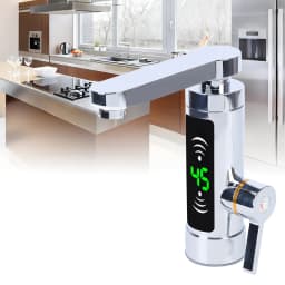 Electric water faucet, instant hot water faucet, electric water faucet with digital, adjustable temperature faucet, silver