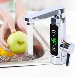 Electric water faucet, instant hot water faucet, electric water faucet with digital, adjustable temperature faucet, silver