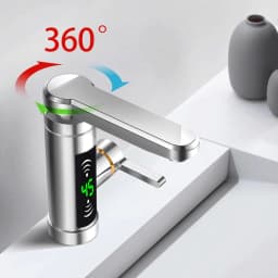 Electric water faucet, instant hot water faucet, electric water faucet with digital, adjustable temperature faucet, silver