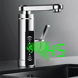 Electric water faucet, instant hot water faucet, electric water faucet with digital, adjustable temperature faucet, silver