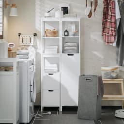 Sobuy Bzr123-W Tall Cabinet with Pull-Out Laundry Bag Bathroom Cabinet Bath Cabinet Narrow Laundry Cabinet Bathroom Shelf