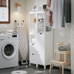 Sobuy Bzr123-W Tall Cabinet with Pull-Out Laundry Bag Bathroom Cabinet Bath Cabinet Narrow Laundry Cabinet Bathroom Shelf