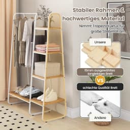 Metal Clothes Rack Freestanding Coat Rack with 4 Shelves Open Clothes Rack for Hanging Clothes & Storage, Suitable(Natural)