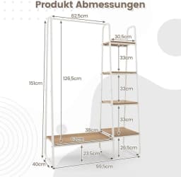 Metal Clothes Rack Freestanding Coat Rack with 4 Shelves Open Clothes Rack for Hanging Clothes & Storage, Suitable(Natural)
