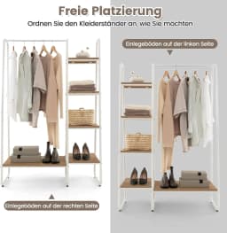 Metal Clothes Rack Freestanding Coat Rack with 4 Shelves Open Clothes Rack for Hanging Clothes & Storage, Suitable(Natural)