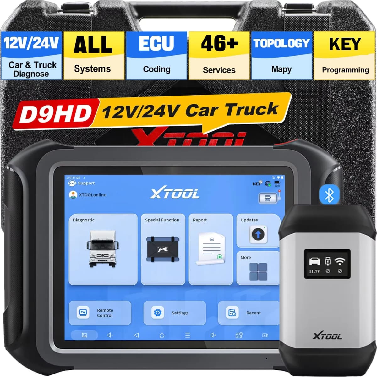 XTOOL D9HD Truck Diagnostic Tool Full System With Intelligent Topology Key Programmer 46 Service For 12V 24V Automotive Scanner