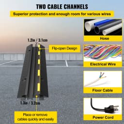 SucceBuy 2 Channel Cable Protector Ramp Wire Cable Cover Cord Guard Rubber + PVC 11000LBS Speed Bump Parking Driveway Traffic
