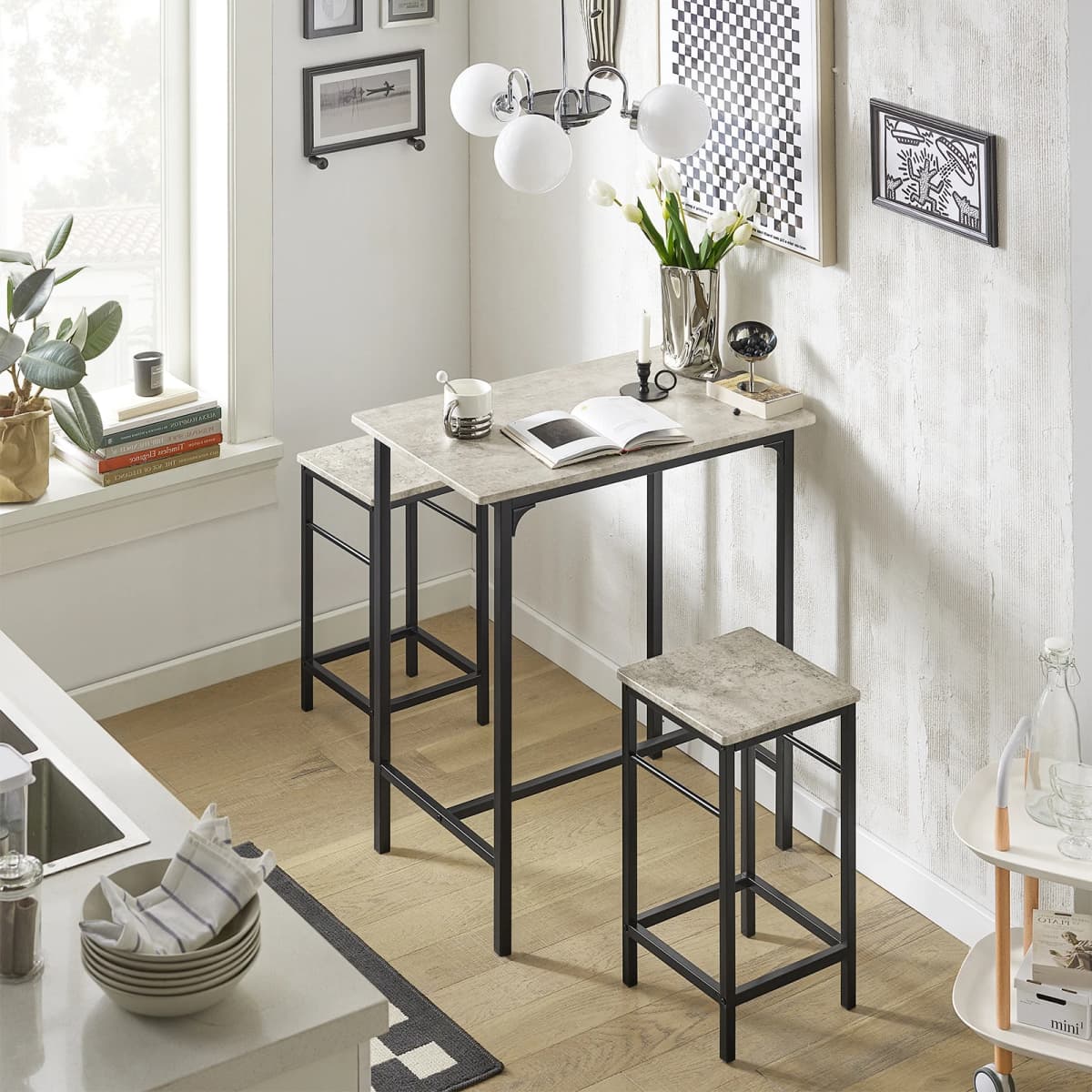 Sobuy Ogt10 Bar Table Set 3-Piece Bistro Table with 2 Chairs Dining Table Seating Group