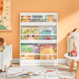 Sobuy Kmb45-W Kids' Shelf Bookcase Children's Bookshelf Wall Shelf Storage Rack with 3 Shelves for Books and Decor