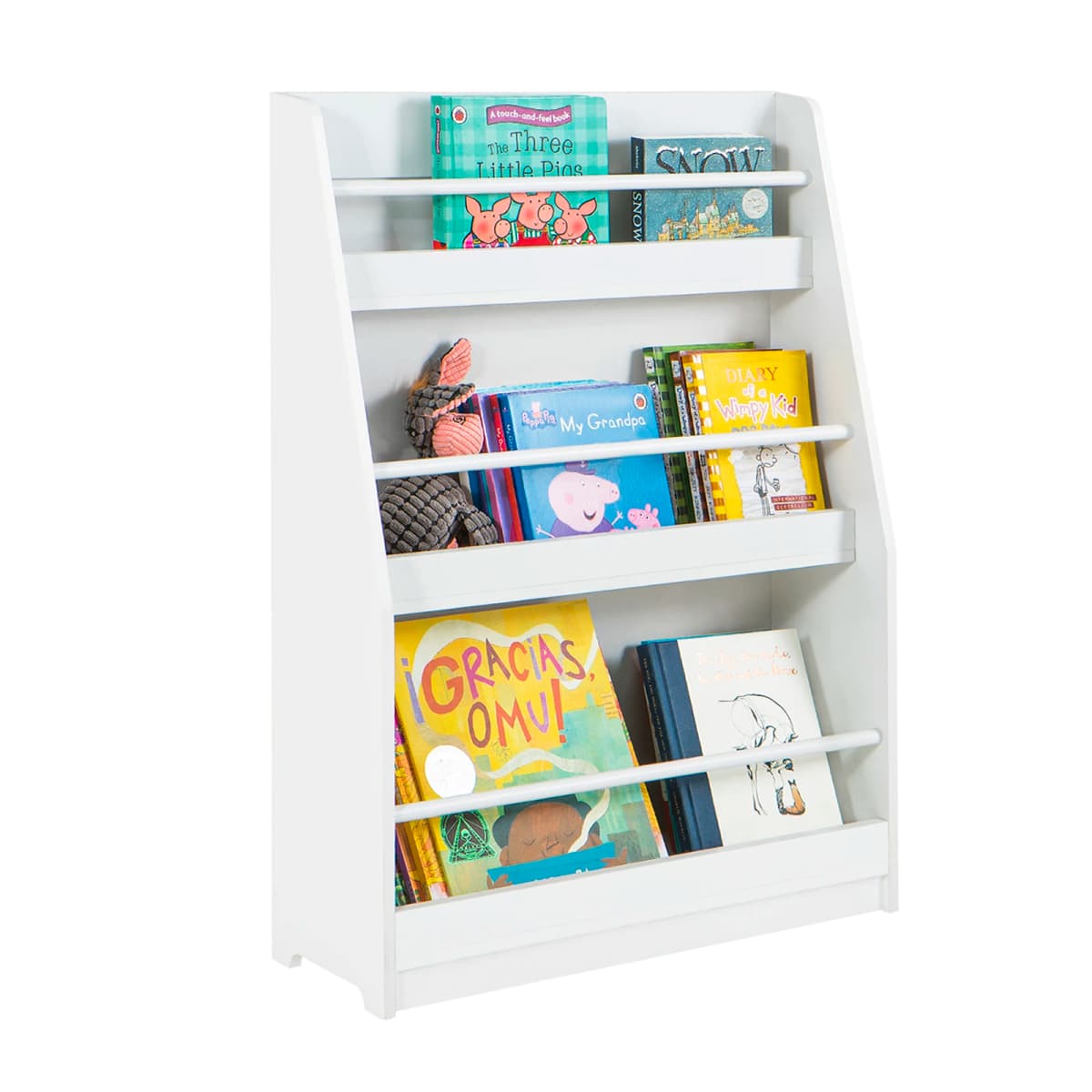 Sobuy Kmb45-W Kids' Shelf Bookcase Children's Bookshelf Wall Shelf Storage Rack with 3 Shelves for Books and Decor