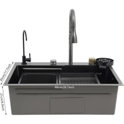 BYMAOCAR Stainless Steel Sink, Kitchen Sink with Extendable Tap, Household Sink Set, Stainless Steel Waterfall Sink 68x45 x21 cm