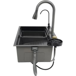 BYMAOCAR Stainless Steel Sink, Kitchen Sink with Extendable Tap, Household Sink Set, Stainless Steel Waterfall Sink 68x45 x21 cm